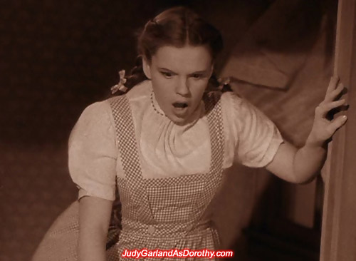 Cute Judy Garland as Dorothy is caught up in a cyclone